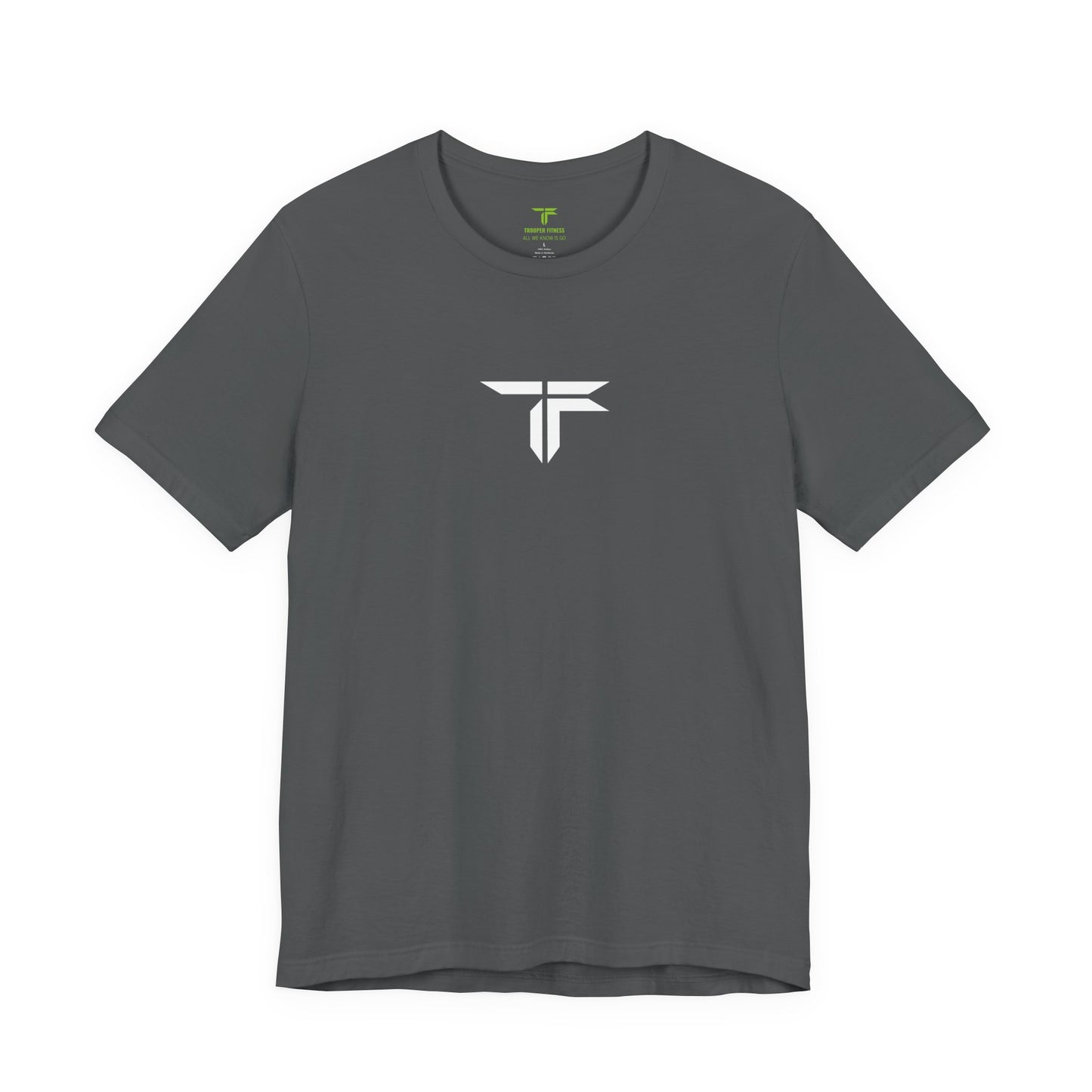 All We Know Is Go- Trooper White Logo T‑Shirt — Small Chest Emblem Tee