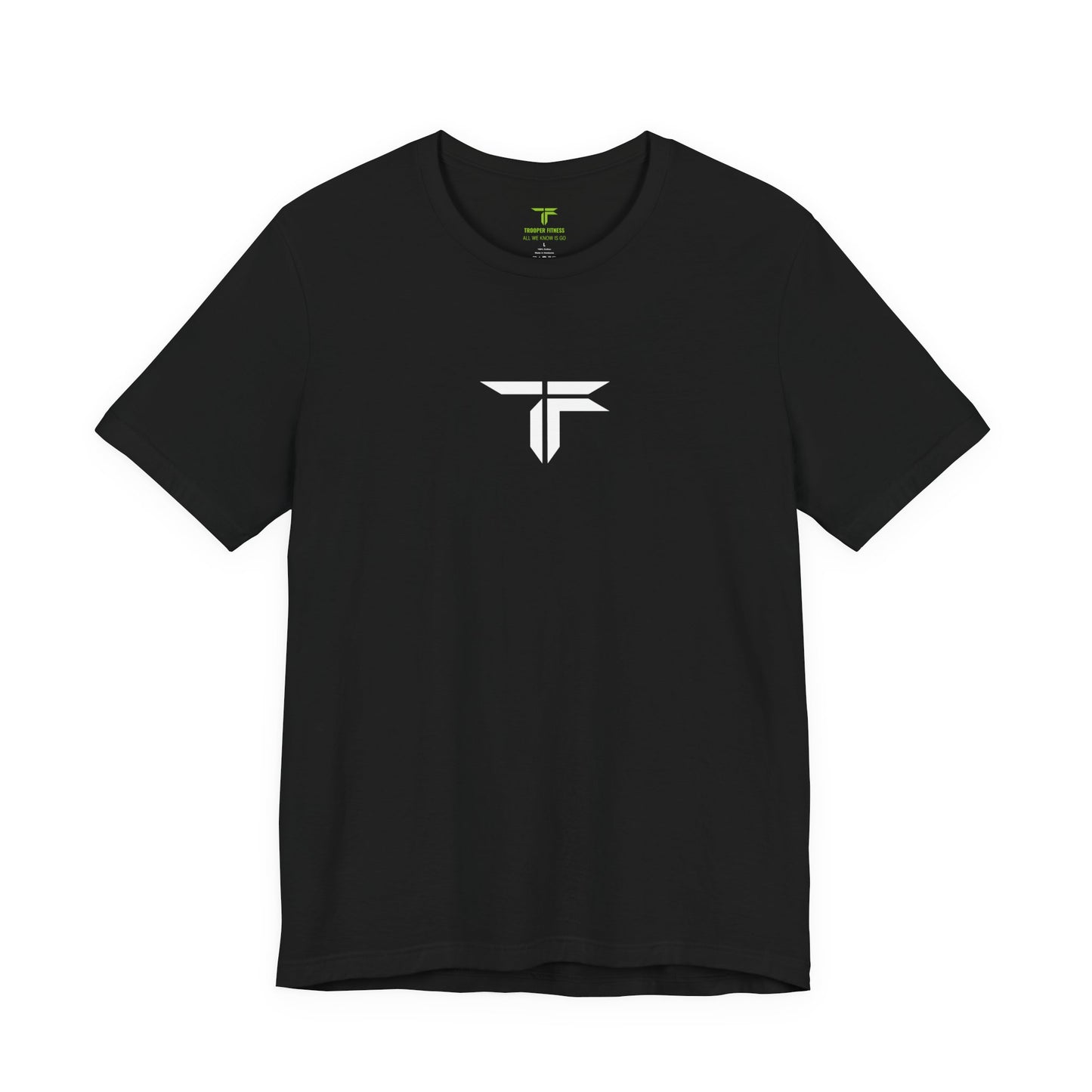 All We Know Is Go- Trooper White Logo T‑Shirt — Small Chest Emblem Tee